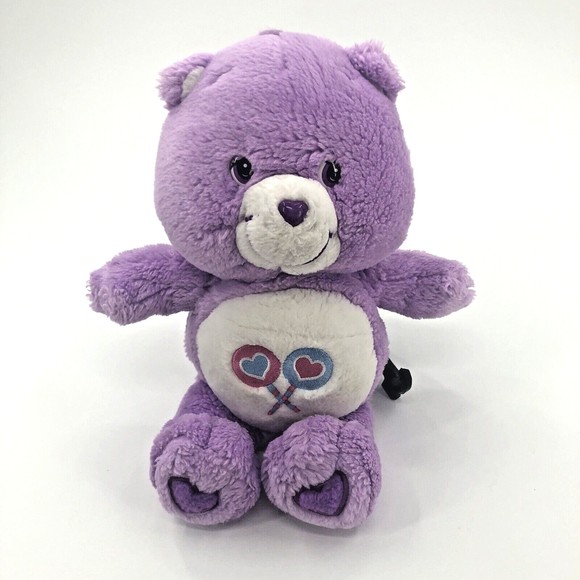 Care Bears Share Bear Purple Plush Lollipop Tummy Stuffed Animal 2002 TCFC 12" - Picture 1 of 12